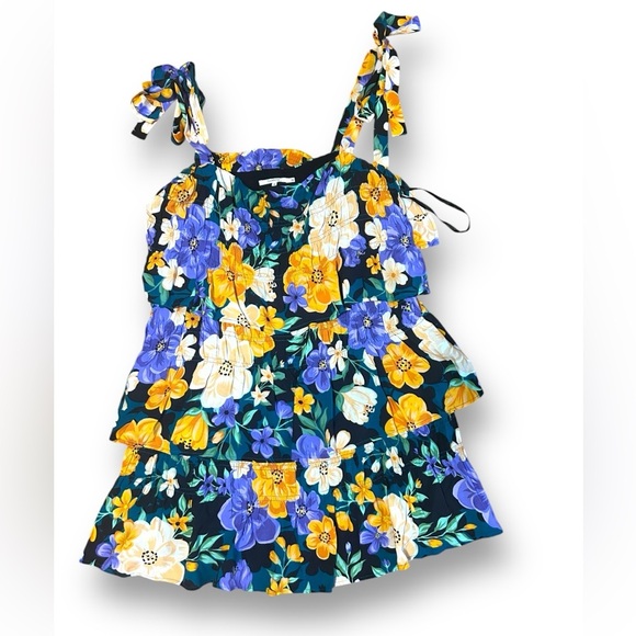 Tularosa Floral Ruffle mini Dress Black Yellow Purple Revolve Size Medium - Picture 4 of 11